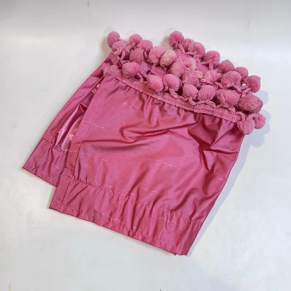 Vintage 70's Hot Pink Pom Pom Valance Curtain NOS Celanese Acetate NOS 72